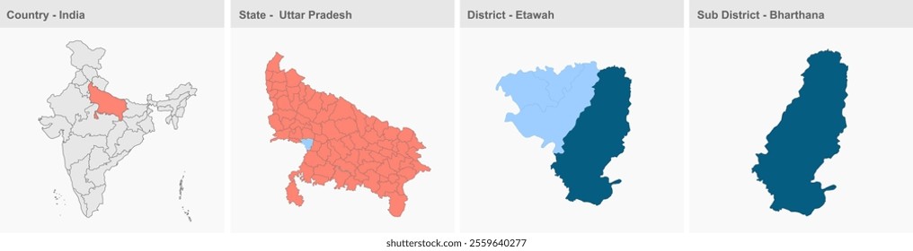 Bharthana map, Etawah District, Uttar Pradesh State, Republic of India, Government of  Uttar Pradesh, Indian territory, Eastern India, politics, village, tourism