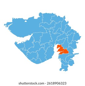 Bharuch District Highlighted on Gujarat State Map, India