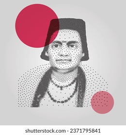 Bhaskara I, mathematician and astronomer. dot particles art.