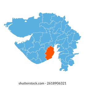 Bhavnagar District Highlighted on Gujarat State Map, India