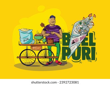 Bhel puri haciendo arte vectorial de comida callejera india