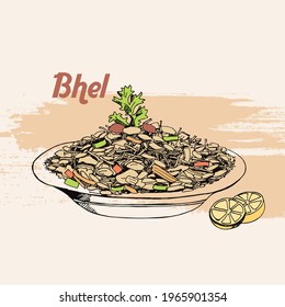 Bhel vector illustration. Hand drawn Indian food.