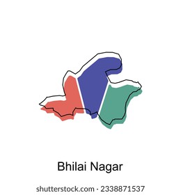 Bhilai Nagar map illustration design, vector template with outline graphic sketch style isolated on white background