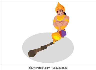Bhima is breaking ground with the mace. Vector graphic illustration. Individually on a white background.
