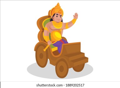 Bhima is holding a mace in hand and sitting on the chariot. Vector graphic illustration. Individually on a white background.