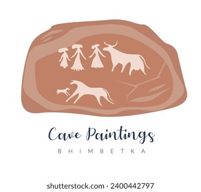 Bhimbetka rock shelters - Cave Painting Symbols - Madhya Pradesh - Stock Illustration as EPS 10 File