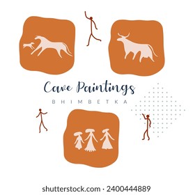 Bhimbetka rock shelters - Cave Painting Symbols - Madhya Pradesh - Stock Illustration as EPS 10 File