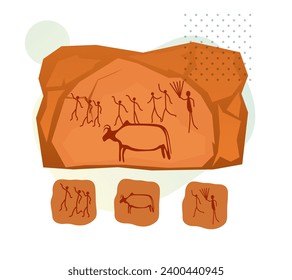 Bhimbetka rock shelters - Cave Paiting Symbols - Madhya Pradesh - Stock Illustration as EPS 10 File