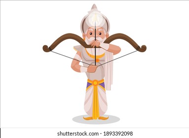 Bhishma Pitamaha is making a target with a bow and arrow. Vector graphic illustration. Individually on a white background.