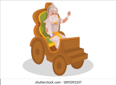 Bhishma Pitamaha is sitting on a chariot and waving his hand. Vector graphic illustration. Individually on a white background.