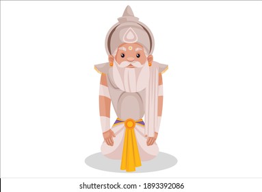 Bhishma Pitamaha is sitting sadly on his knees. Vector graphic illustration. Individually on a white background.