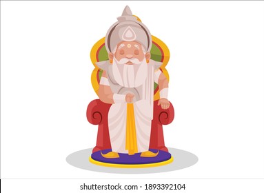 Bhishma Pitamaha is sitting sadly on the throne. Vector graphic illustration. Individually on a white background.