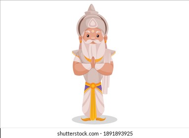 Bhishma Pitamaha is standing with a greet hand. Vector graphic illustration. Individually on a white background.