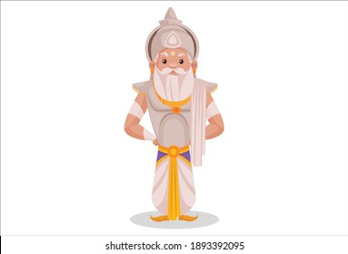 Bhishma Pitamaha is standing with hands on his waist. Vector graphic illustration. Individually on a white background.