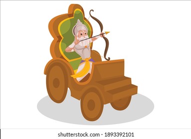 Bhishma Pitamaha is standing on a chariot holding a bow arrow and fighting a war. Vector graphic illustration. Individually on a white background.