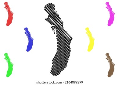 Bhola Island (People's Republic Of Bangladesh, Bay Of Bengal) Map Vector Illustration, Scribble Sketch Dakhin Shahbazpur Map