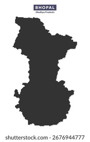 Vetor de silhueta do mapa da cidade de Bhopal para infográficos geográficos, cartazes educacionais e conteúdo de viagem, contorno de forma preta limpo isolado no fundo branco