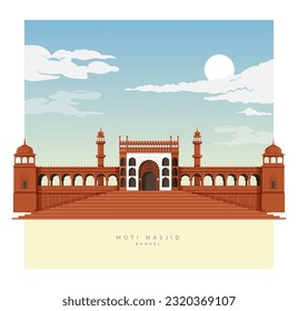 Bhopal City - Moti Masjid, Mosque - Icon Illustration as EPS 10 File 