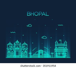 Bhopal skyline, detailed silhouette. Trendy vector illustration, linear style