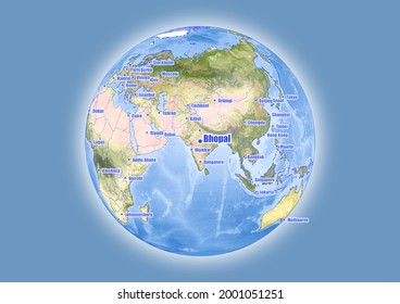 Bhopal-India se muestra en el mapa del globo vectorial. El mapa muestra la ubicación de Bhopal-India en el mundo.