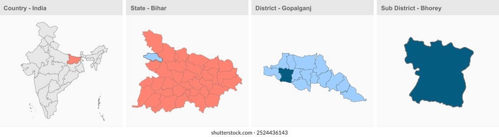 Mapa de Bhorey, Distrito de Gopalganj, Estado de Bihar, República de la India, Gobierno de Bihar, territorio indio, India oriental, política, aldea, turismo