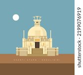 Bhubaneswar City - Shanti Stupa, Dhauligiri - Dhauli Hill -  Icon Illustration as EPS 10 File 