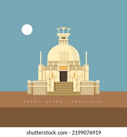 Bhubaneswar City - Shanti Stupa, Dhauligiri - Dhauli Hill - Icono Ilustración como archivo EPS 10 