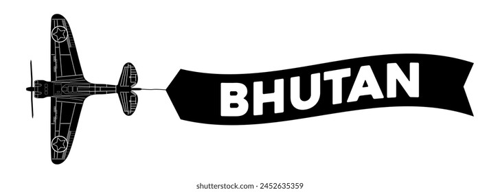 Bhutan advertisement banner is attached to the plane