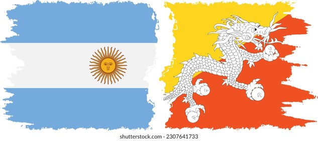 Bhutan and Argentina grunge flags connection, vector