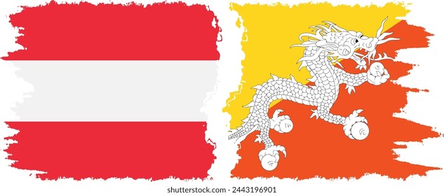 Bhutan and Austria grunge flags connection, vector