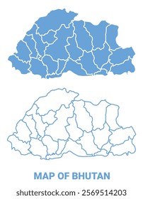 Bhutan Blue map flat regions border outline vector illustration