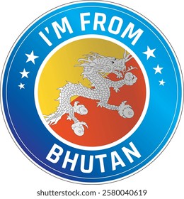 I'm From Bhutan. Can be used as a sticker or a badge on bikes, helmets, cars, tail box on bikes, suitcase, backpacks, keychains and more.