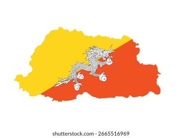 Bandera de país de Bután dentro del mapa Imagen de Vector