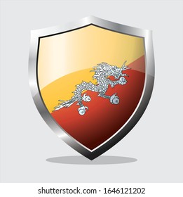 
bhutan country flag shield icon with white background