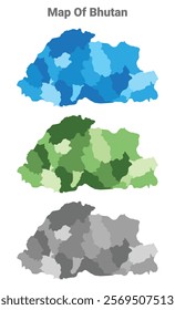 Bhutan country map in different colors