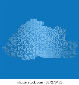 Bhutan country map made from binary code numbers.
