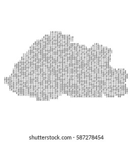 Bhutan country map made from binary code numbers.
