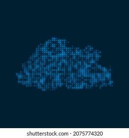 Bhutan dotted glowing map. Shape of the country with blue bright bulbs. Vector illustration.