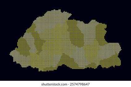 Bhutan dotted map. Digital style map of the country on dark background. Bhutan shape with square dots. Colored dots style. Small size squares. Trending vector illustration.