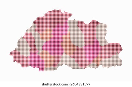 Bhutan dotted map. Digital style map of the country on white background. Bhutan shape with circle dots. Colored dots style. Small size circles. Trending vector illustration.