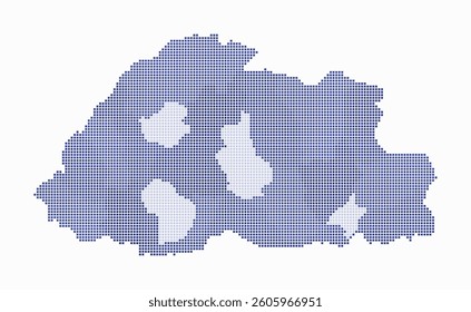 Bhutan dotted map. Digital style map of the country on white background. Bhutan shape with square dots. Colored dots style. Small size squares. Abstract vector illustration.