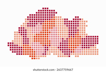 Bhutan dotted map. Digital style map of the country on a white background. Bhutan shape with square dots. Colored dots style. Large size squares. Abstract vector illustration.