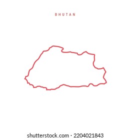 Bhutan editable outline map. Bhutanese red border. Country name. Adjust line weight. Change to any color. Vector illustration.