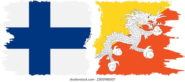 Bhutan and Finland grunge flags connection, vector