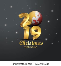 Bhutan Flag 2019 Merry Christmas Typography. New Year Abstract Celebration background