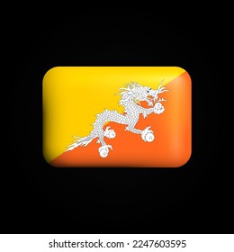 Bhutan Flag 3D Icon. National Flag of Bhutan. Vector illustration