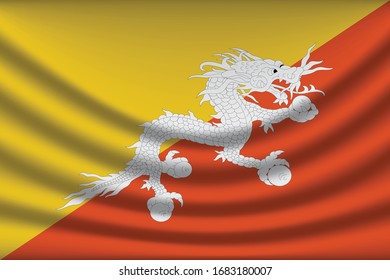 Fondo de la bandera de Bután con textura de tela. Ilustración vectorial de la bandera de Bután, eps10. - Vector