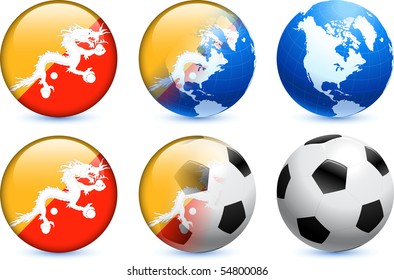 Bhutan Flag Button with Global Soccer Event Original Illustration