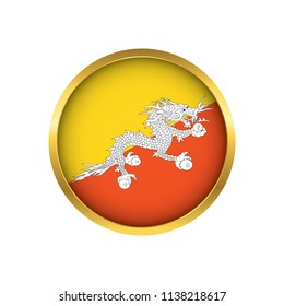 Bhutan flag button, Golden on a white background,flag of Bhutan Round badge or icon isolated. Vector illustration.
