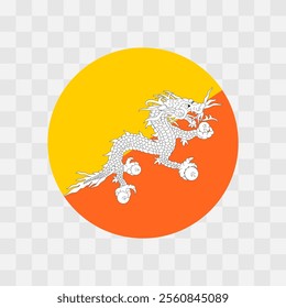 Bhutan flag - circle vector flag isolated on checkerboard transparent background